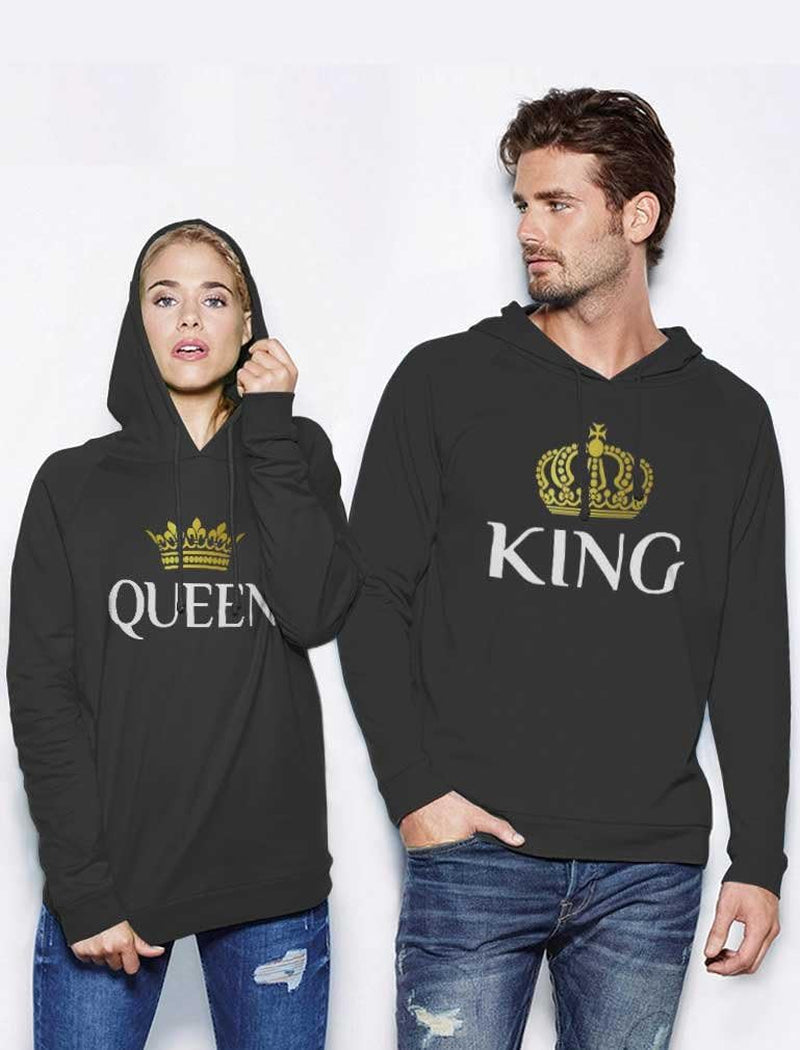 Teestars King & Queen Matching Couple Hoodie Set Valentine'S Day Gift His & Hers Women Hoodie Women Medium/Men Medium,Black