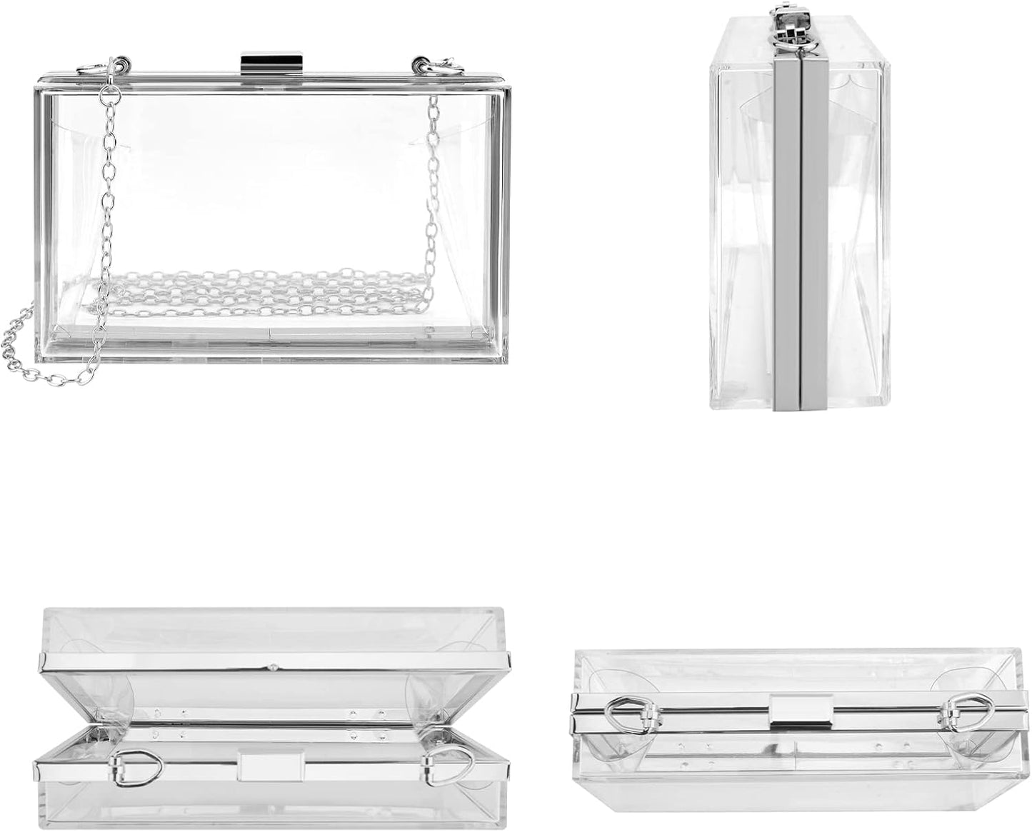 Acrylic Clear Clutch Bag, Women'S Clear Purse, Transparent Stadium Approved Crossbody Shoulder Evening Handbag with Two Detachable Chains for Wedding (Silver) (Fits Phones up to 6.5" Screen)