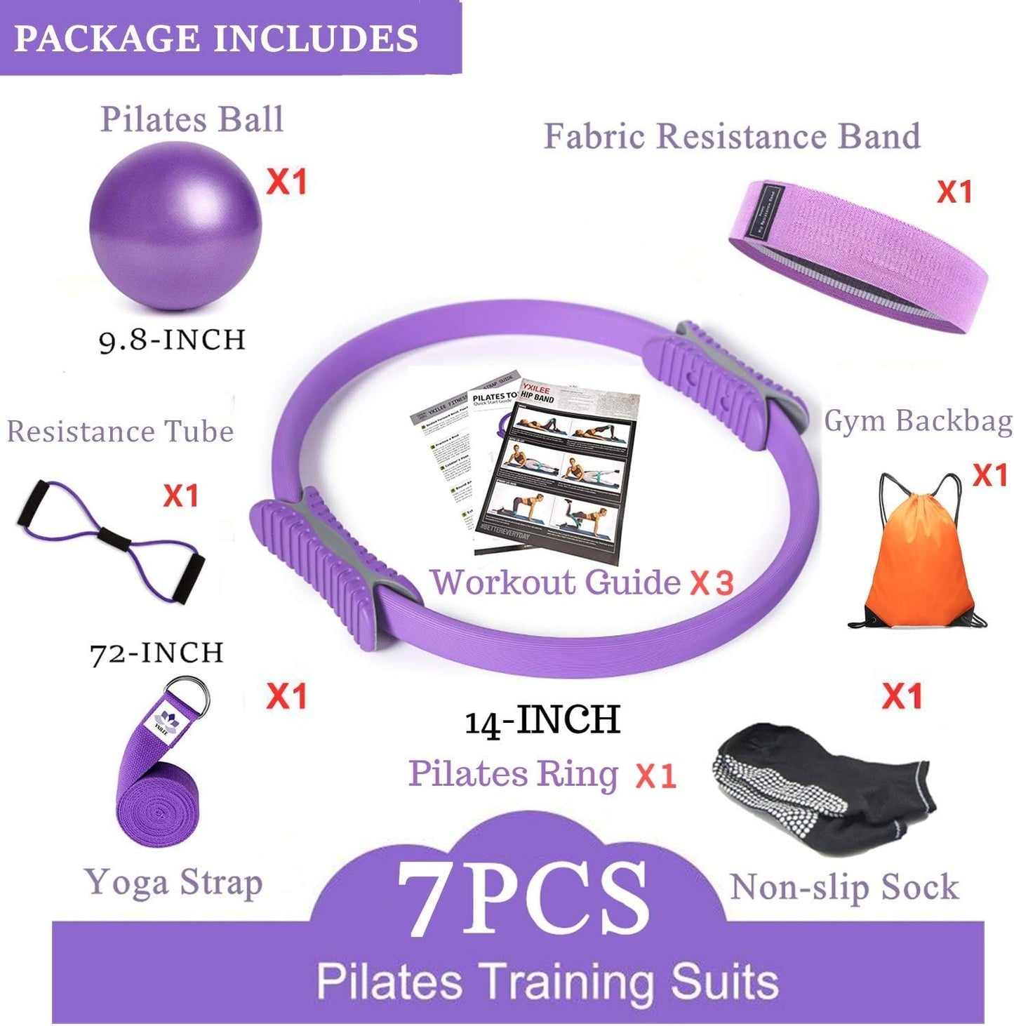 6Pcs Pilates Ring Set for Men - Home Exercise Gym Equipment Women Yoga Circle Ball Stretching Strap Loop Band Non Slip Socks Exercise - Equipment for Home Workout