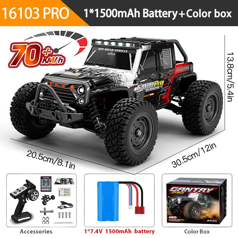 16102PRO Brushless 4WD RC Cars for Adults，1:16 Fast RC Cars with 70KM/H High-Speed Remote Control Car, All Terrain Off-Road Truc