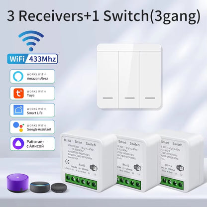 WiFi RF 433MHz Smart Switch - Tuya Smart Life Compatible with Alexa and Google Assistant for Remote Wireless Control of LED Lighting
